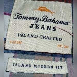 Tommy Bahama Jeans Island Modern Fit plaid dress shirt XL 2 Pocket 100% Cotton